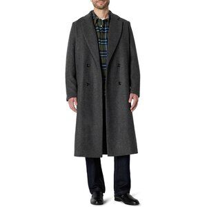 Men's Charcoal Relaxed-fit Double Breasted Imported Wool Blend Long Line Topcoat